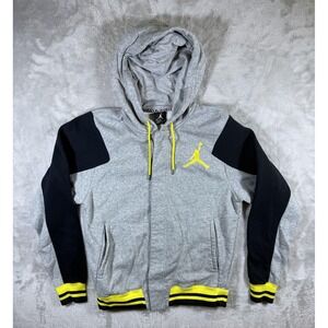 Jordan Hoodie Mens Medium Gray Black Yellow Full Zip Jumpman Embroidered Nike